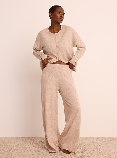 Miiyu: Le pantalon d&eacute;tente fin tricot laine et cachemire Sable pour femme