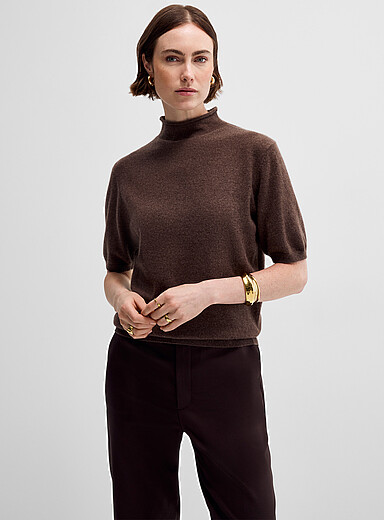 Contemporaine: Le chandail col montant cachemire Chocolat - Espresso pour femme