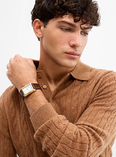 Le 31 Honey/Camel Pure cashmere twisted-cable polo for men