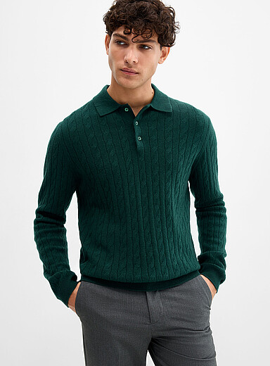 Le 31: Le polo c&acirc;bles torsad&eacute;s pur cachemire Vert pour homme