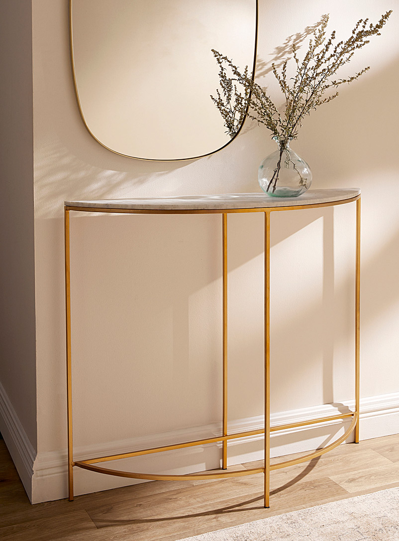 Simons Maison Assorted white marble Golden half-circle console table