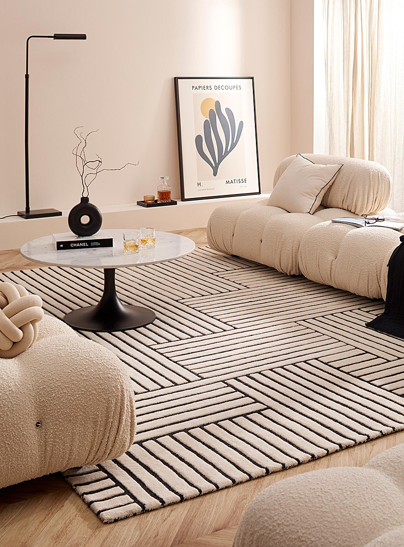 Simons Maison Black and White Geo contrast pure wool artisanal rug See available sizes