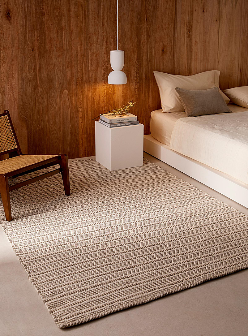 Simons Maison Grey Textured stripes artisanal rug See available sizes