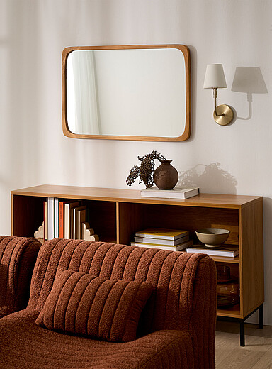 Natural pine subtly rounded mirror