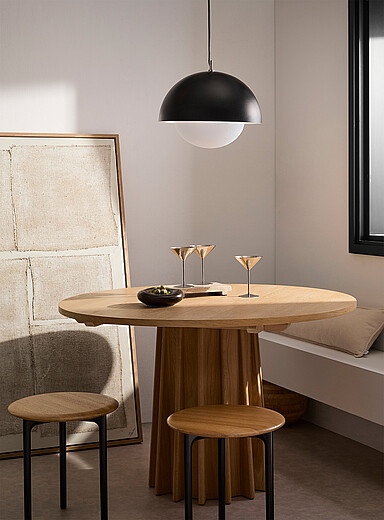 Matte black suspended dome lamp