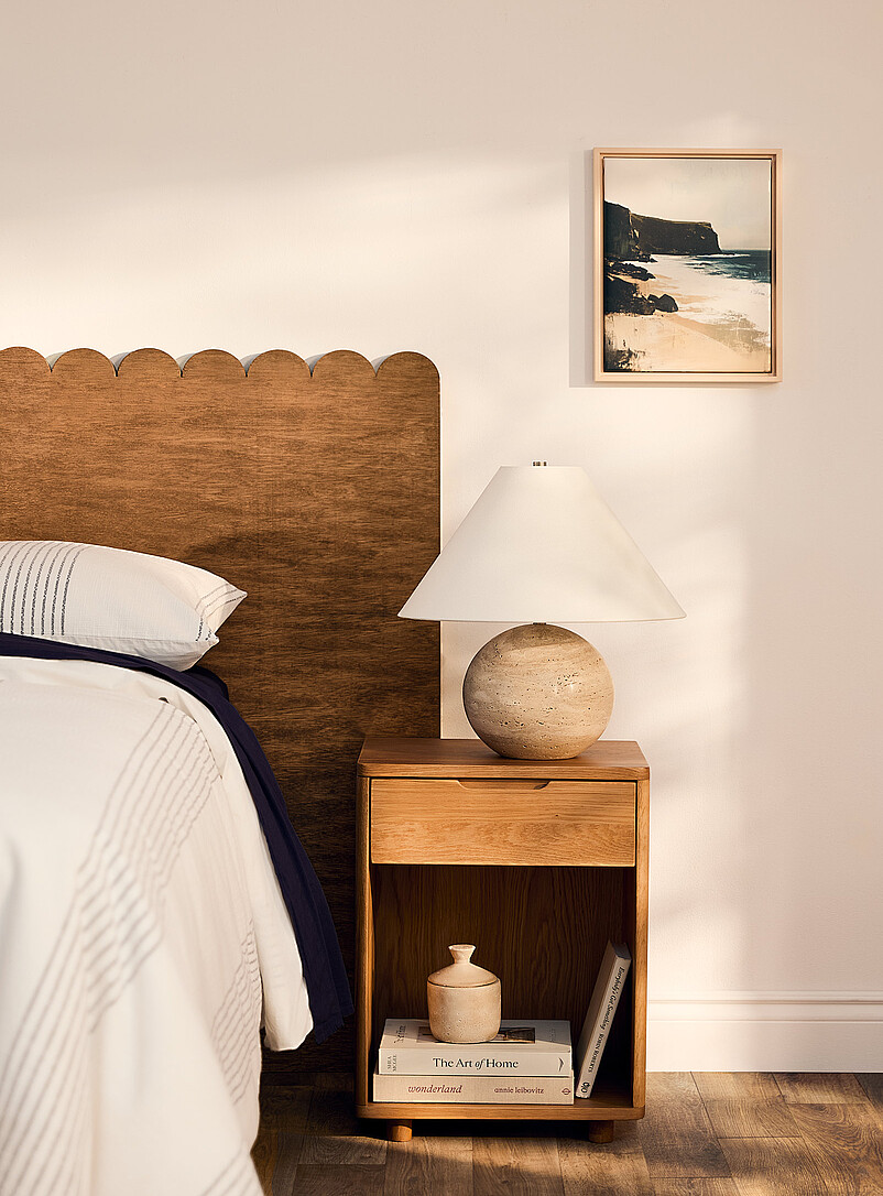 Beige travertine spherical base table lamp product image 3