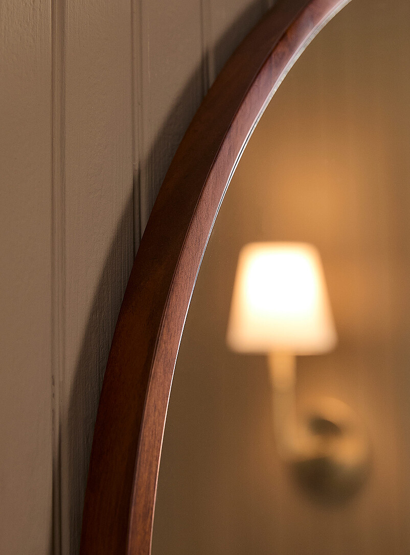 Walnut-finished round frame mirror product image 2