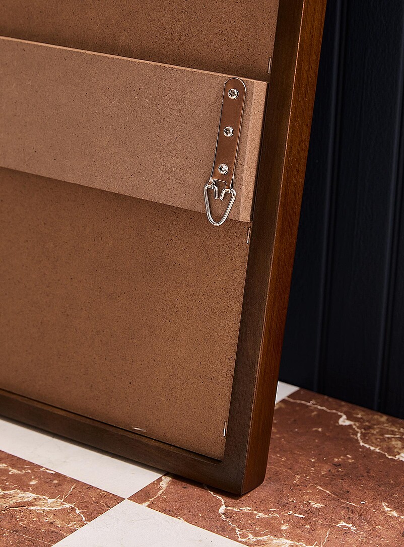 Walnut-finished frame truncated corners mirror product image 3