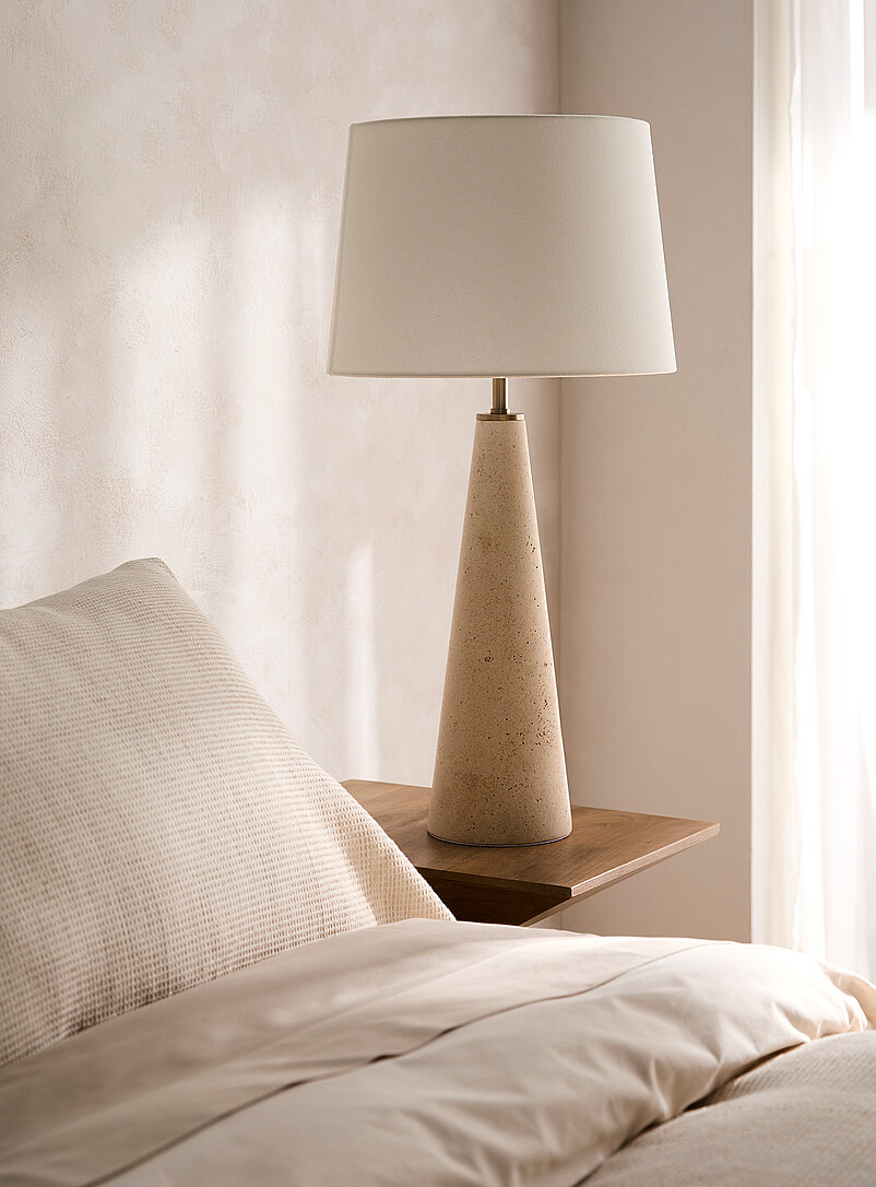 Cone-shaped travertine base table lamp product image (primary)