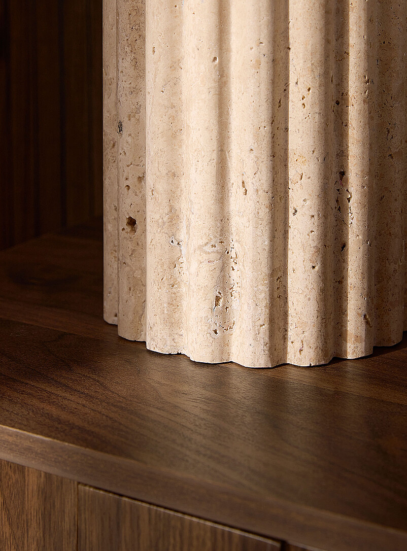 Table lamp with fluted travertine base product image 2