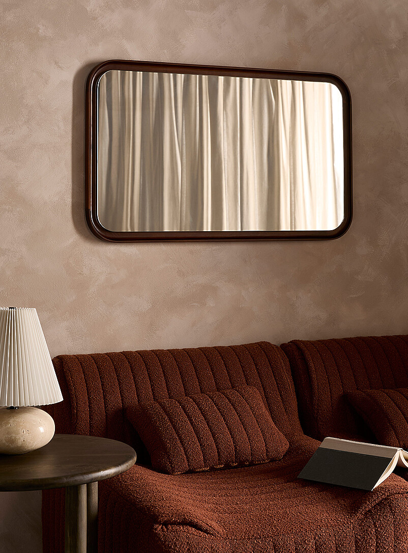 Rounded Corners Walnut Finish Mirror