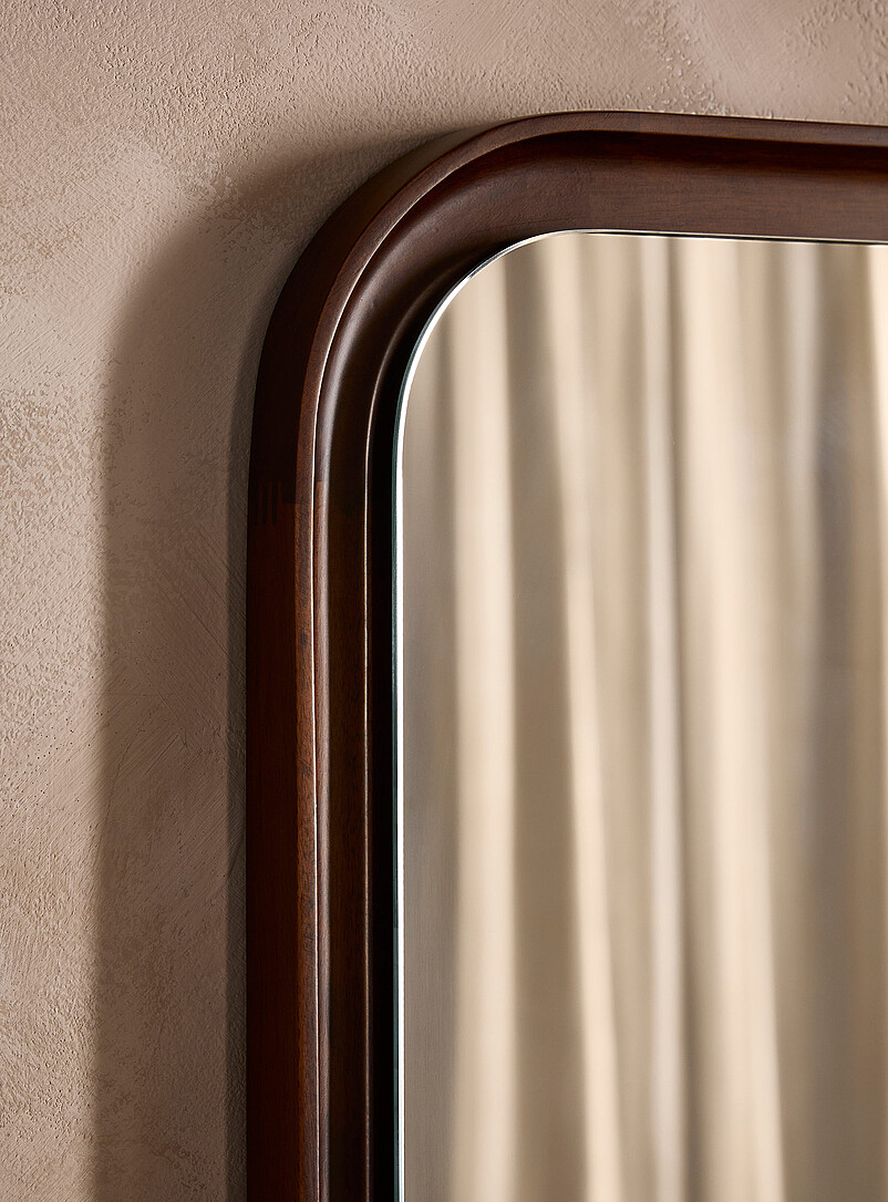 Rounded corners walnut finish mirror product image 2