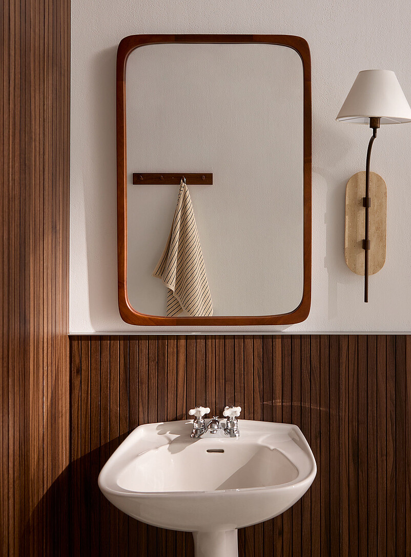 Walnut finish subtly rounded mirror product image (primary)