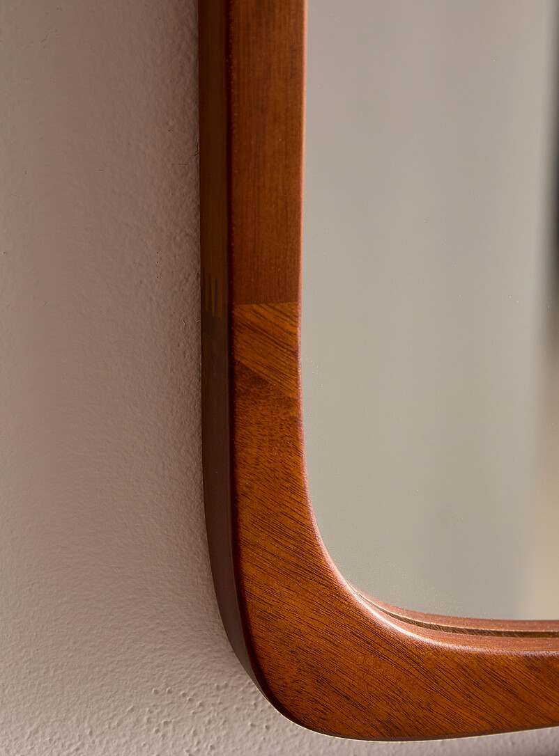 Walnut finish subtly rounded mirror product image 2