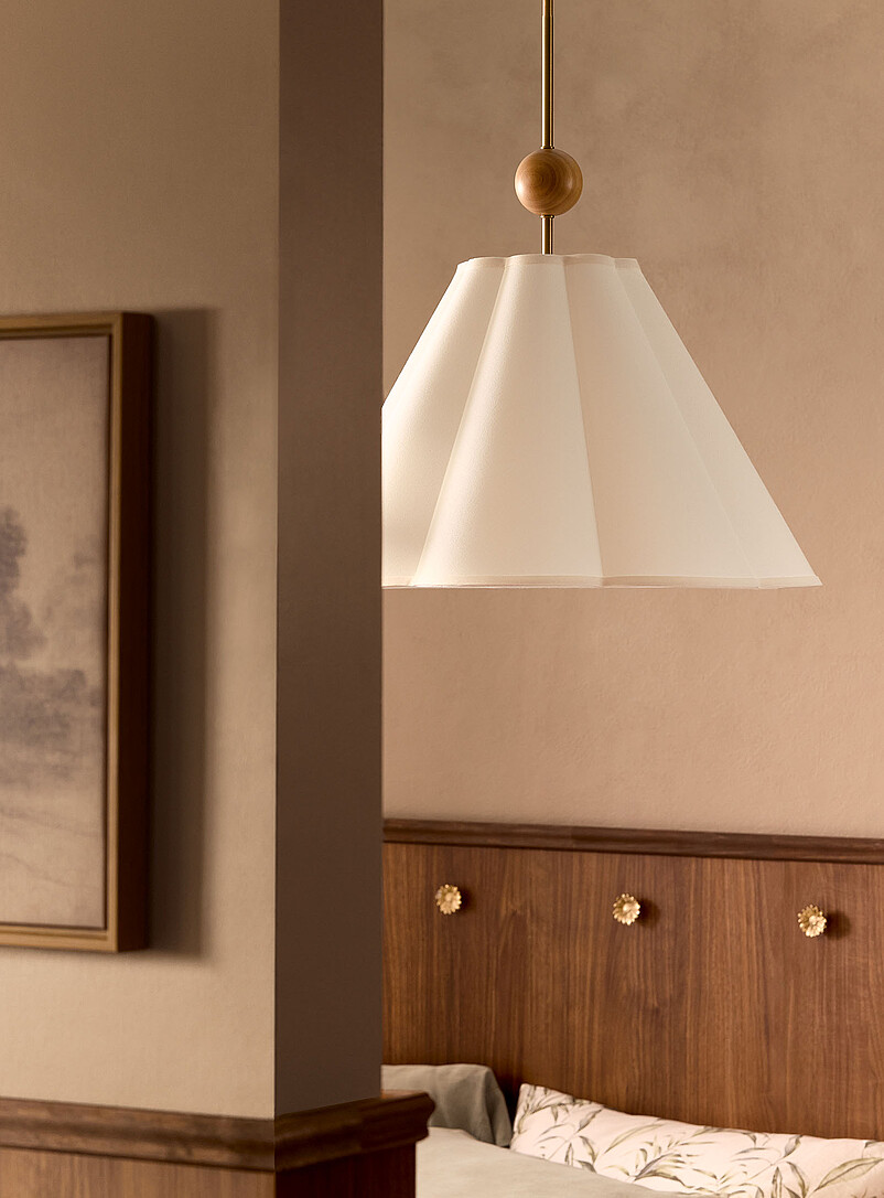 Oak and brass accented hanging lamp product image (primary)