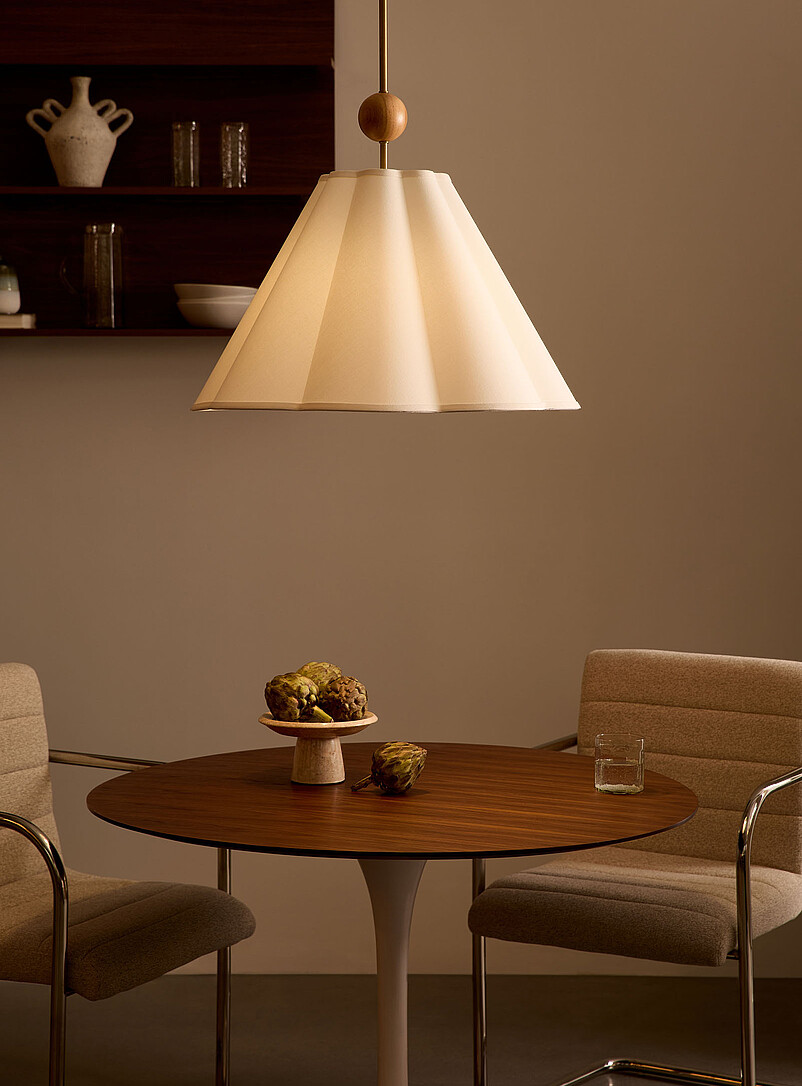 Oak and brass accented hanging lamp product image 2