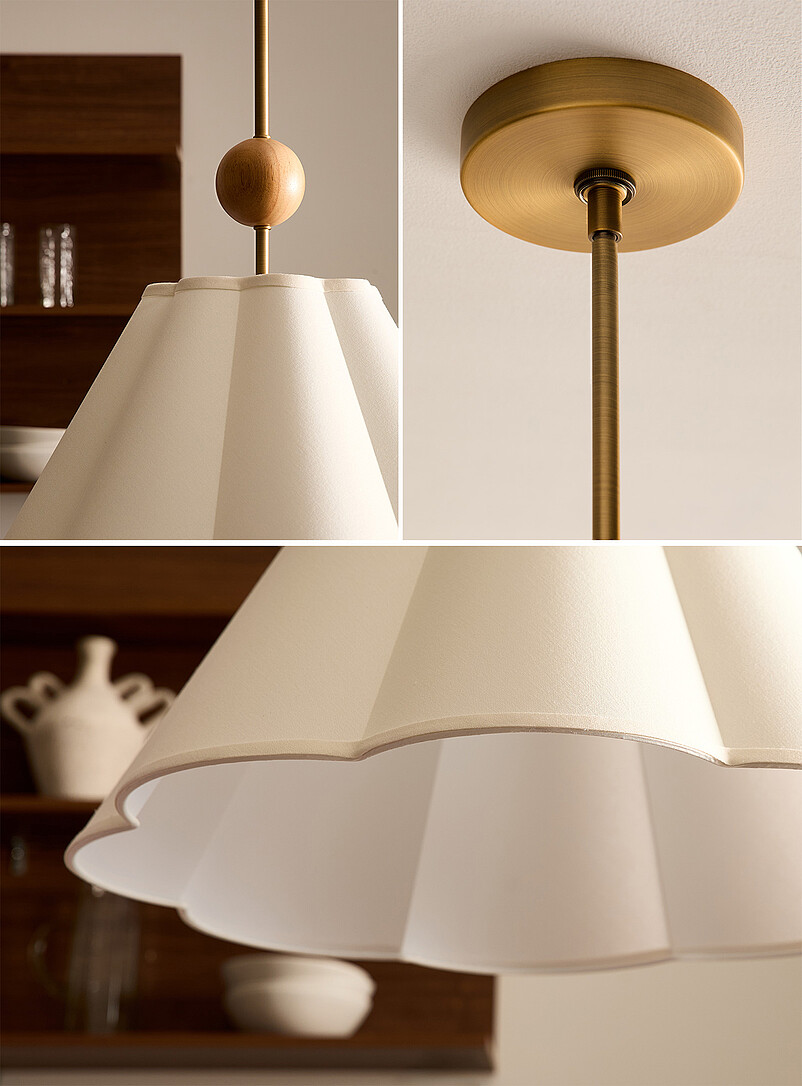 Oak and brass accented hanging lamp product image 3