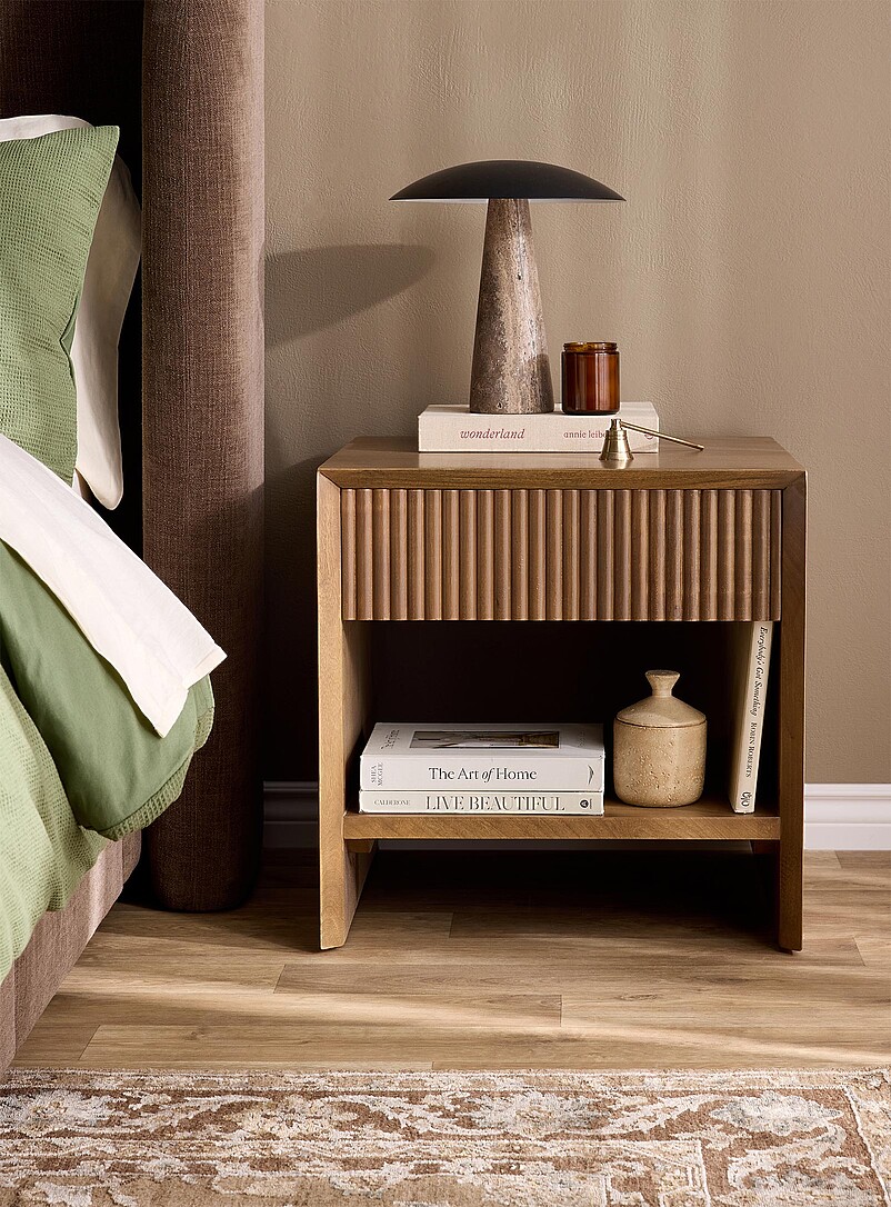 Mango wood fluted drawer side table product image (primary)