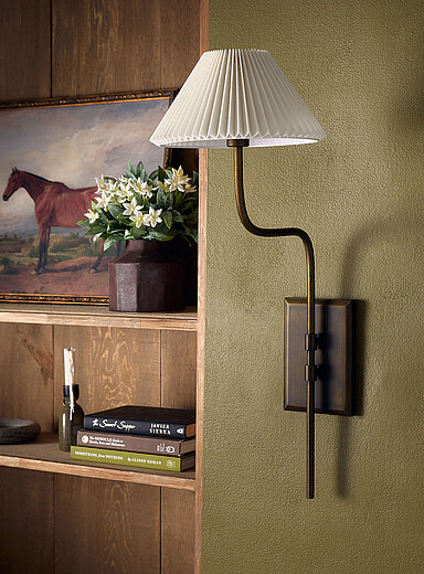 Pleated shade angular wall sconce