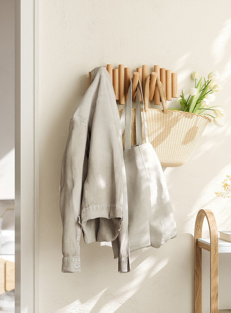Picket five-hook wall-mounted coat rack product image (primary)