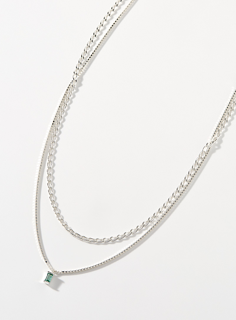 Cornelia webb: Le collier double chaîne quartz vert Argent pour femme