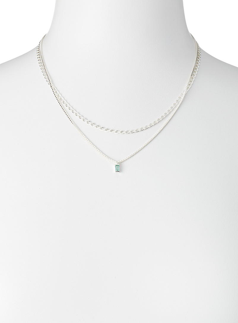 Cornelia webb Silver Green quartz double chain necklace for women