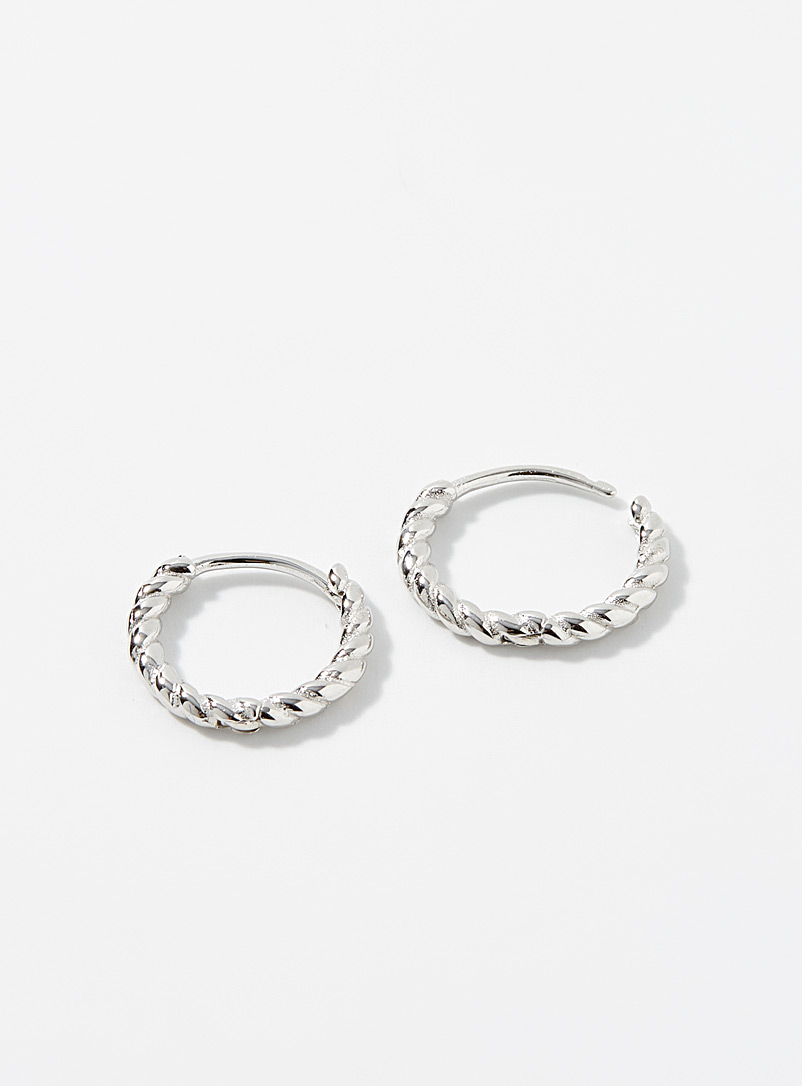 Simons Silver Small twisted silver hoops for women