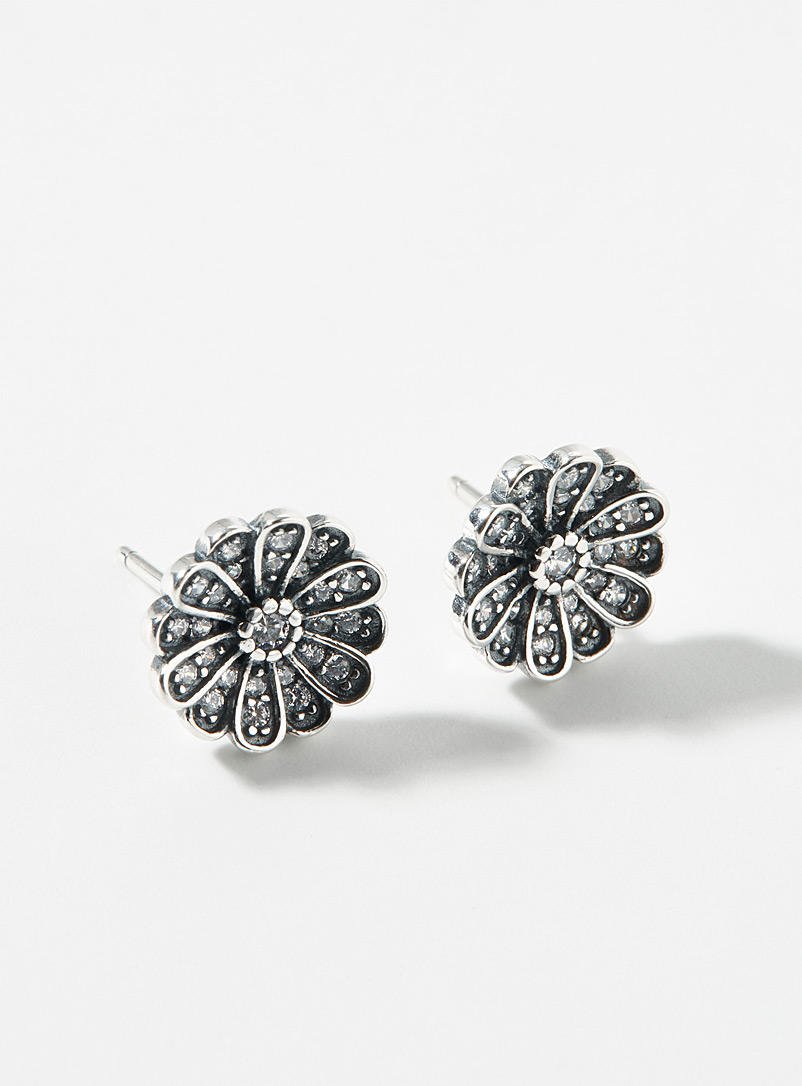 Simons Silver Silver flower earrings for women