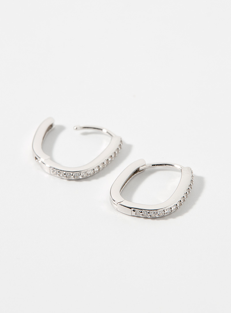 Simons Silver Silver crystal oval hoops for women