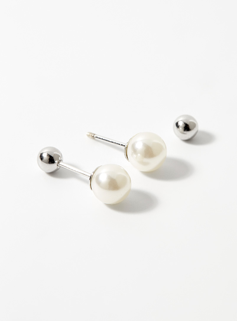 Simons Silver Pearly bead silver earrings for women