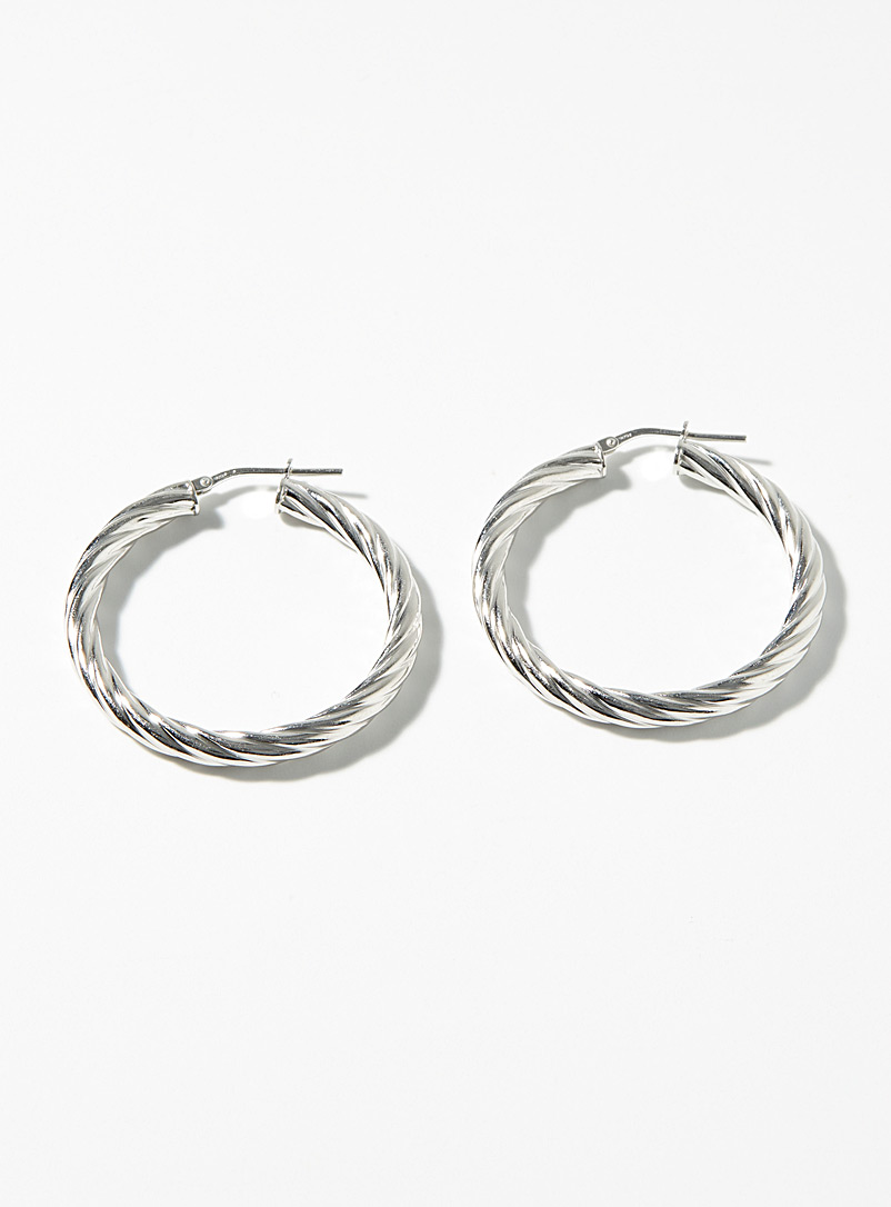 Simons Silver Large silver grooved hoops for women
