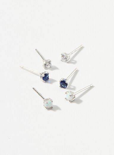 Les boucles d'oreilles argent petits zircons Ensemble de 3