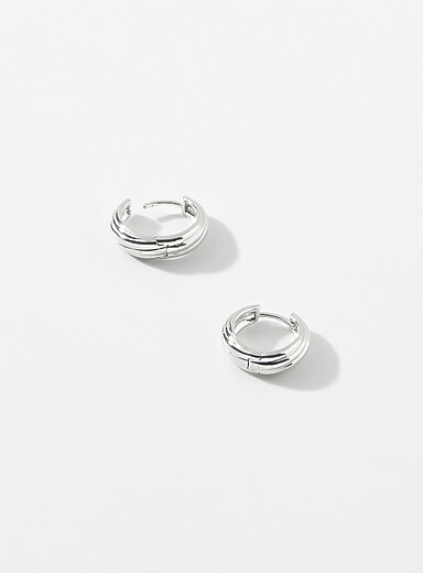 Small grooved silver hoops