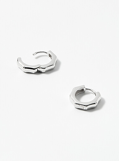 Small heptagon silver hoops