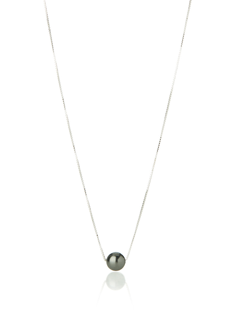 Collier avec perle noire irisée Solitaire & câble gainé · Simon