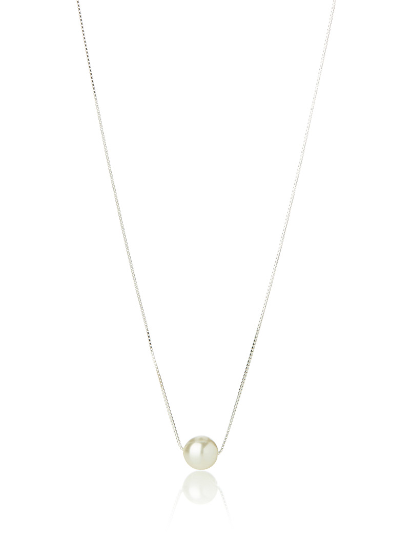 Simons White Shiny pearl necklace for women