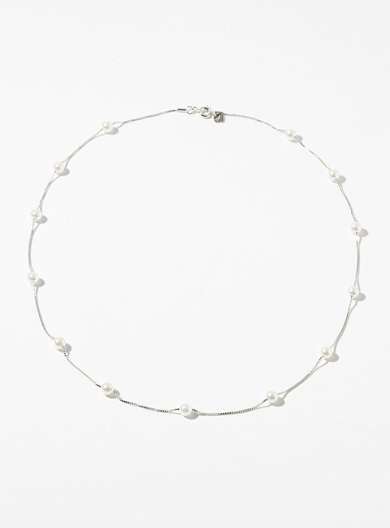 Simons Silver Pearly bead silver chain for women