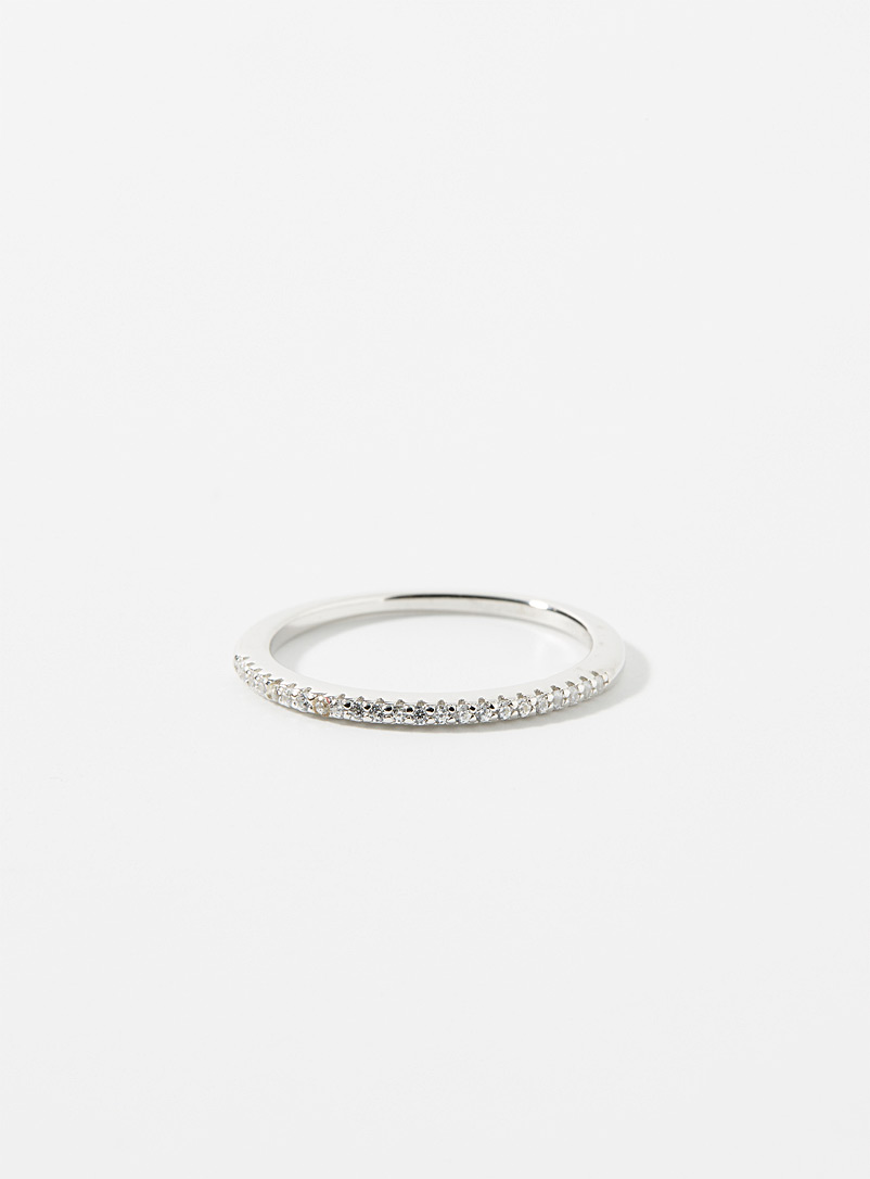 Simons Silver Thin silver crystal ring for women