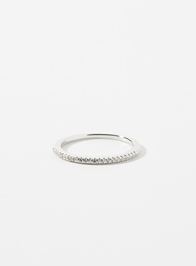 Thin crystal silver ring