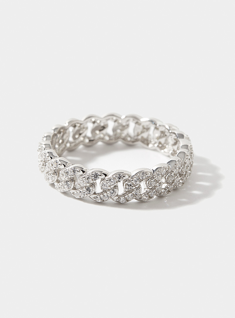 Simons Silver Shimmery Cuban-link chain ring for women