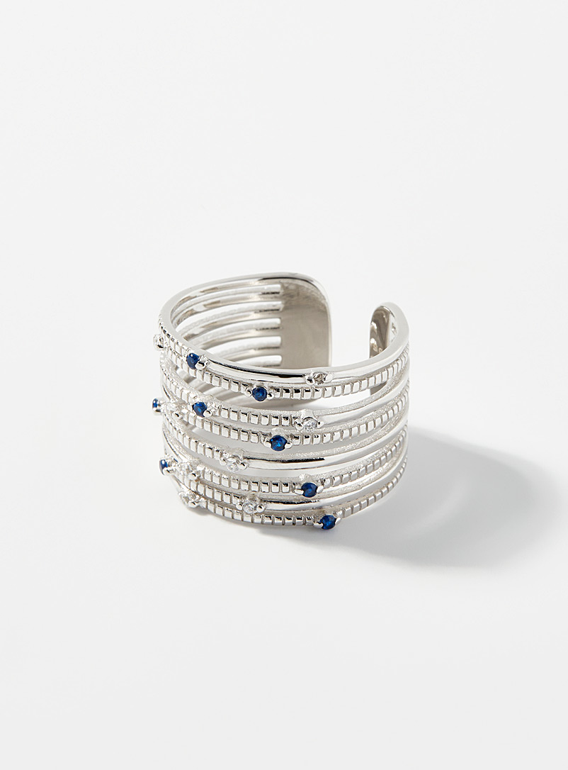 Simons Silver Royal blue stone openwork ring for women