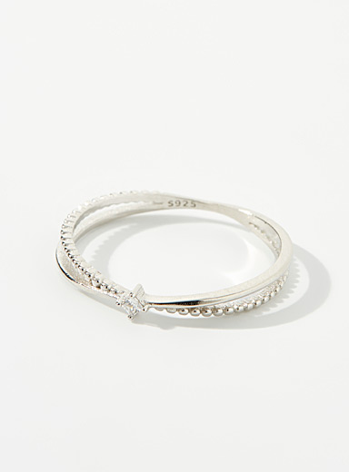 Crossed silver ring