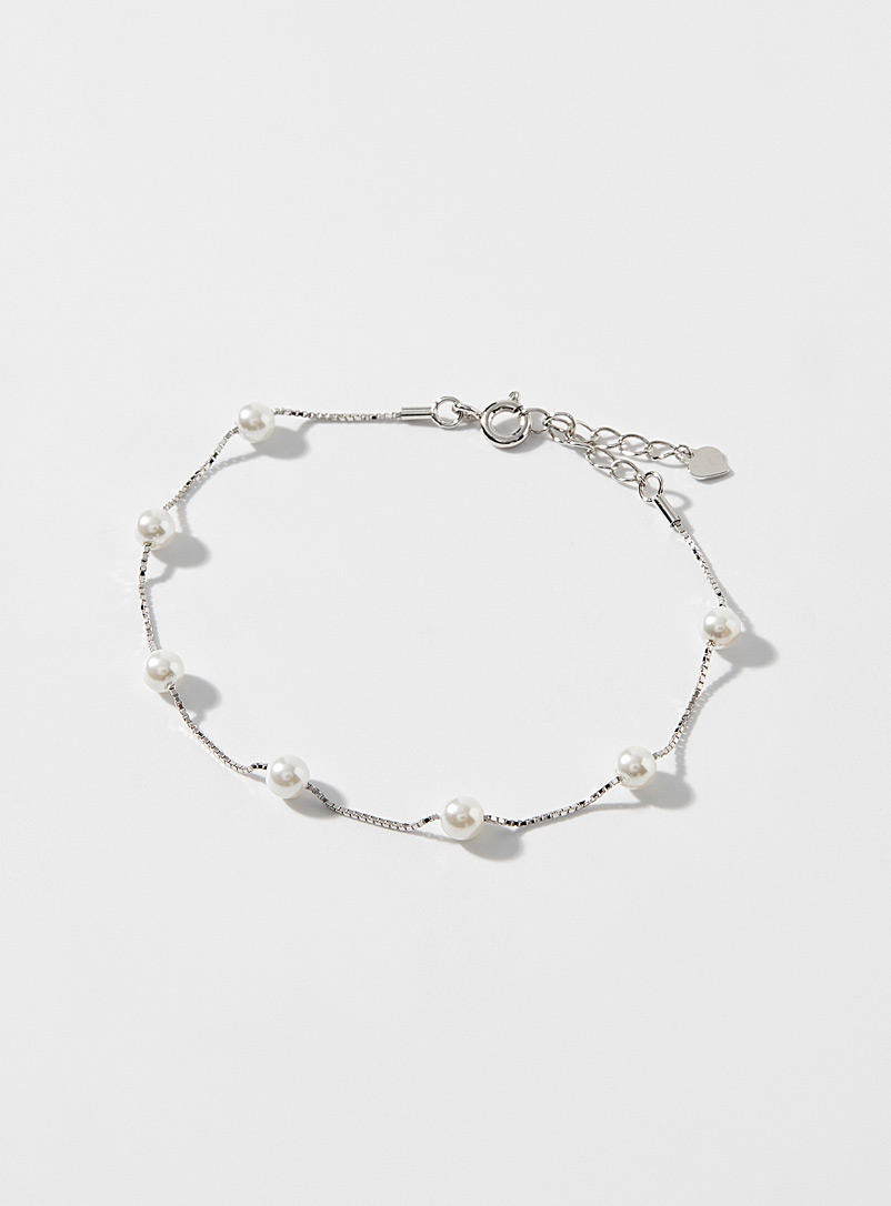 Simons Silver Pearly bead silver bracelet for women