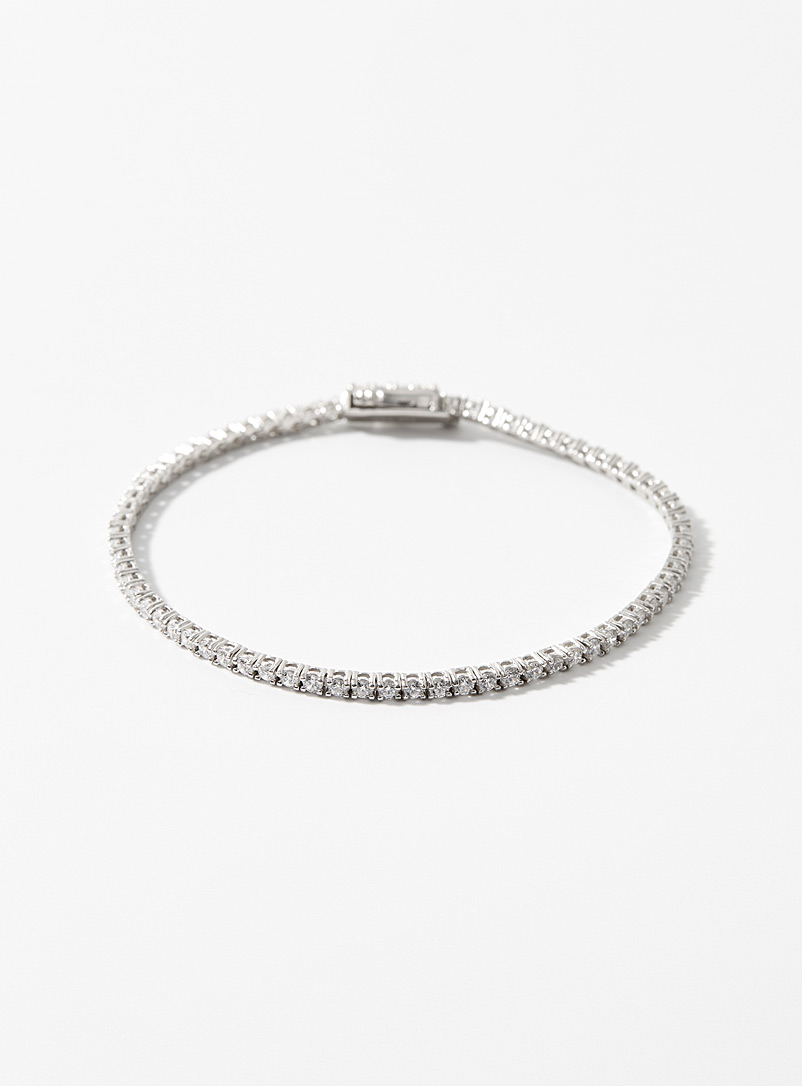 Simons Silver Shimmery zircon tennis bracelet for women