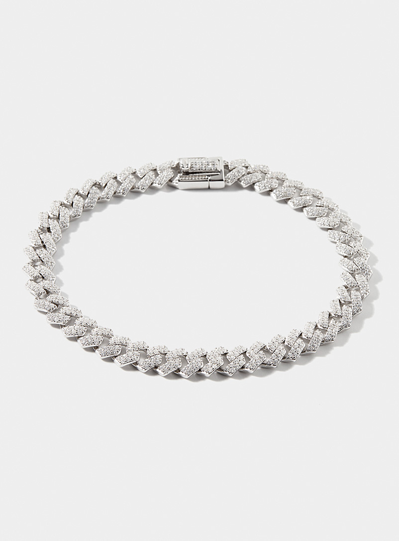 Simons Silver Shimmery Cuban-link chain bracelet for women