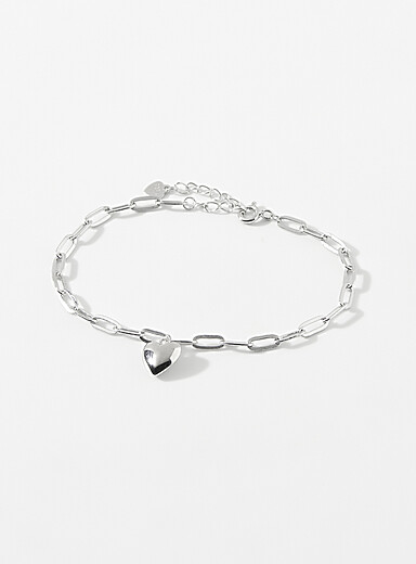 Heart paperclip silver bracelet