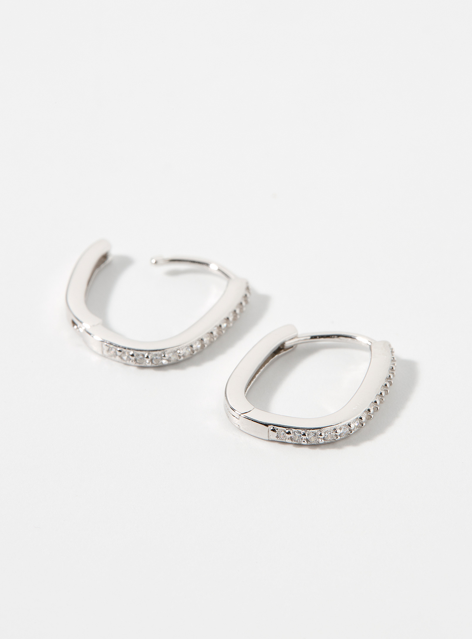 Simons - Women's Silver crystal oval Hoop Earrings