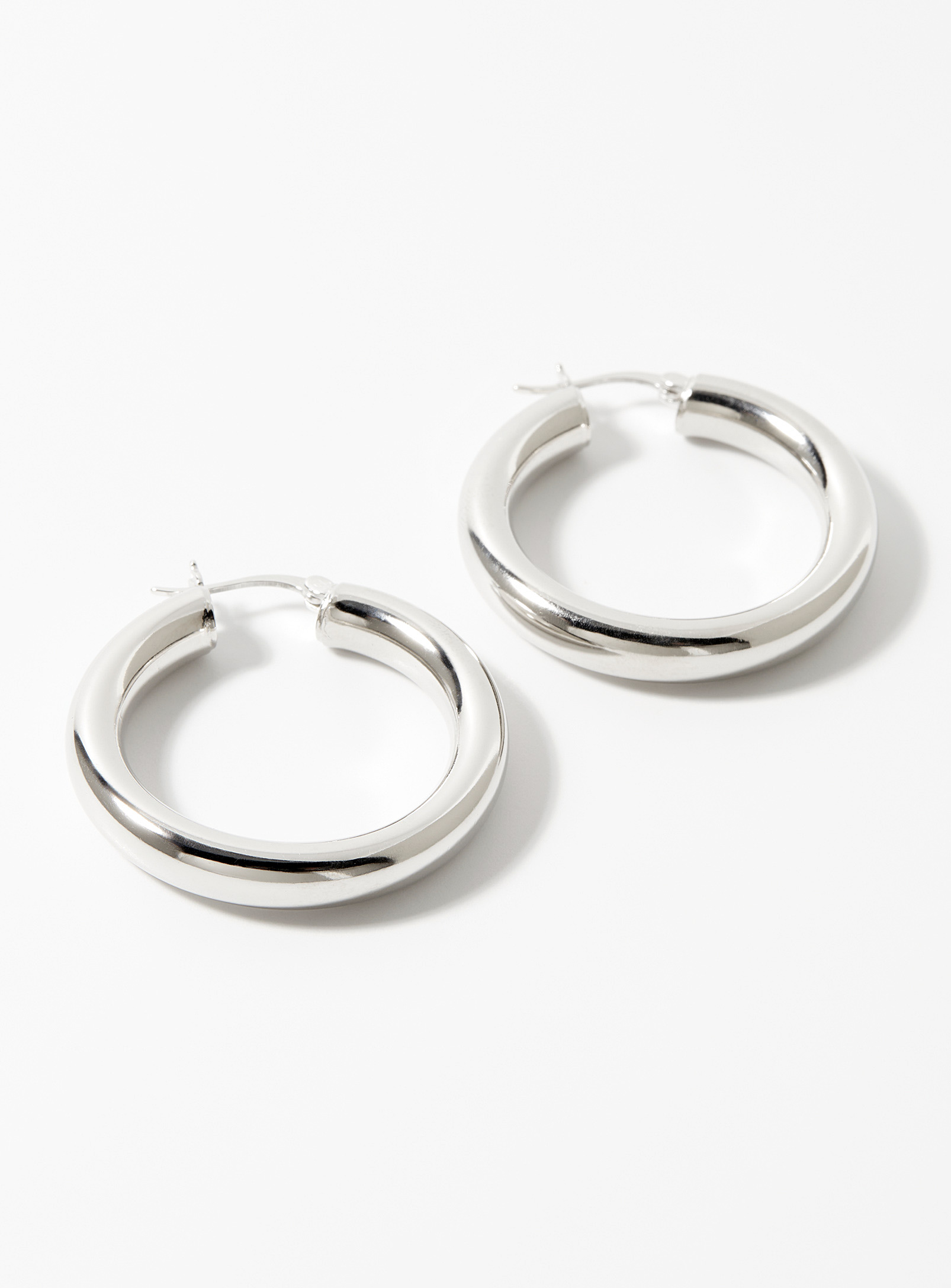 Simons - Women's Silver tube Hoop Earrings
