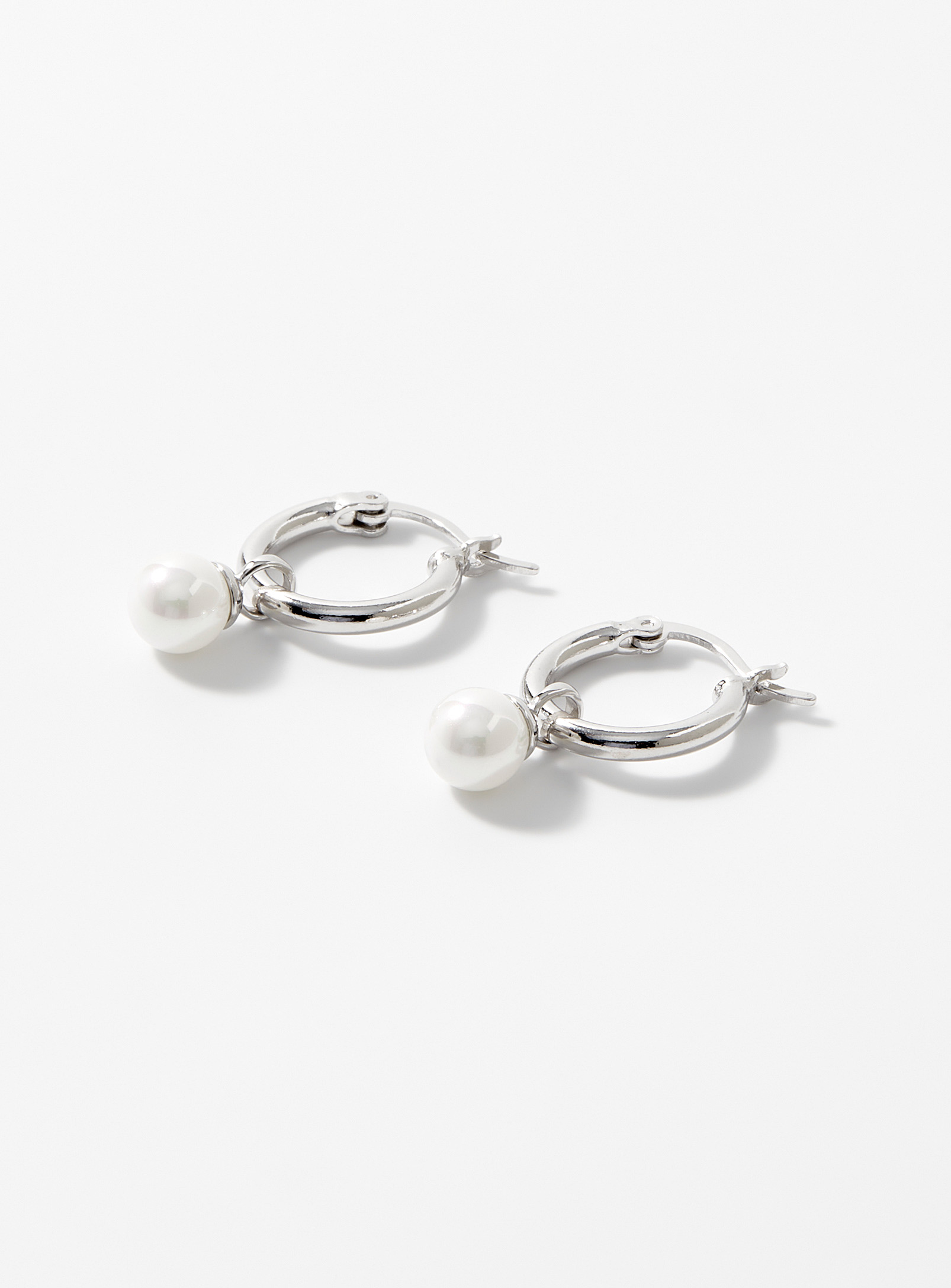 Simons - Women's Iridescent bead small silver Hoop Earrings