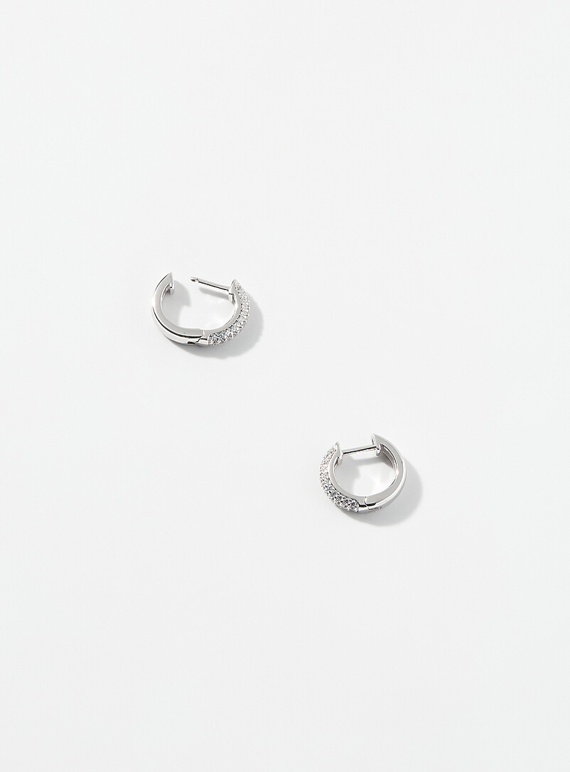 Small Shimmery Zirconia Silver Hoops